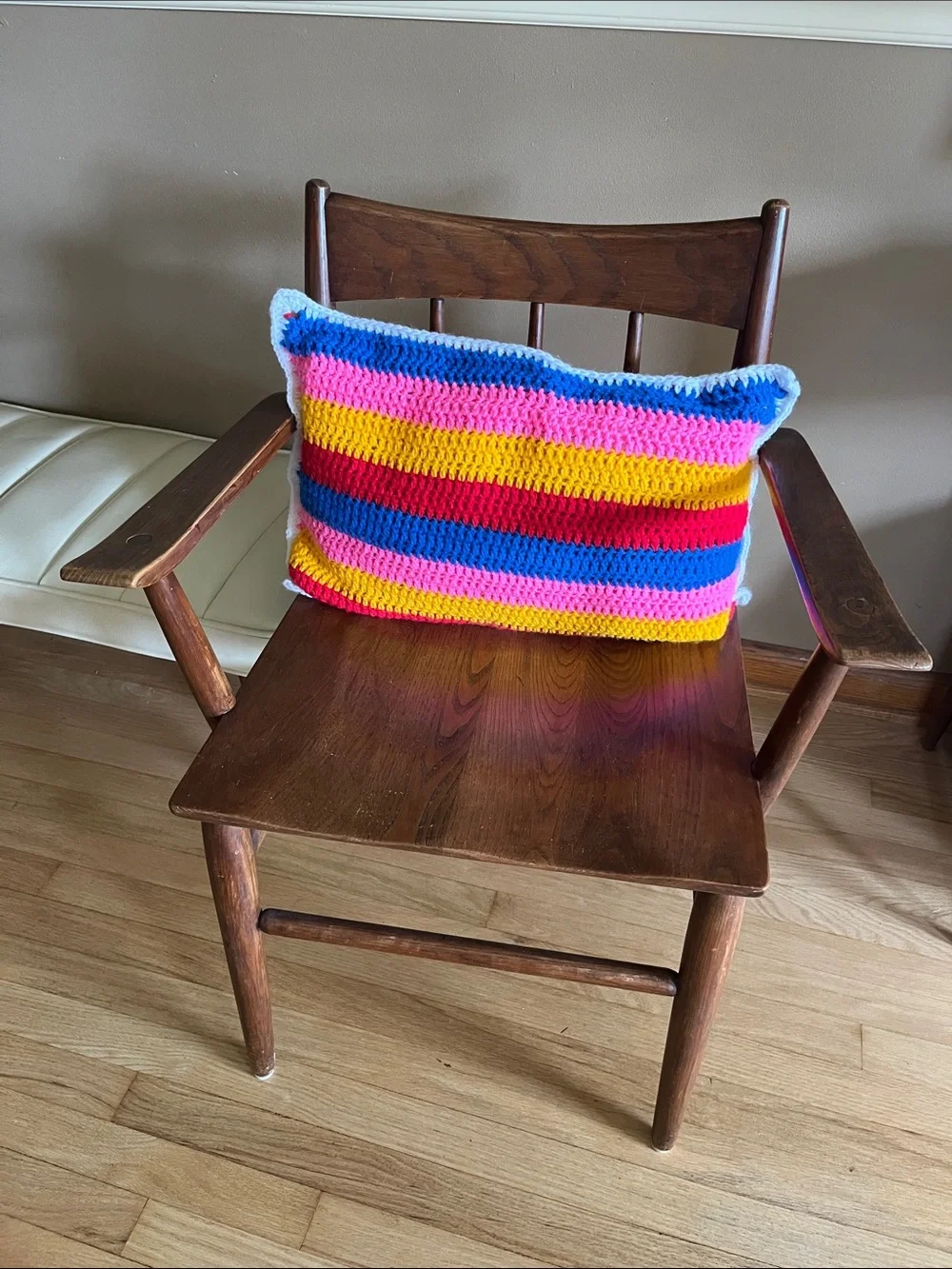 Handmade Striped Crochet Throw Blanket and 2 Pillow Set - Multicolor